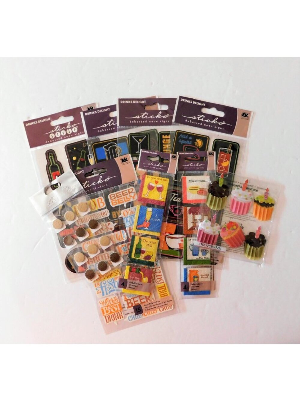 Scrapbook Stickers Lot of 9 Food Drink Cookies Cupcakes Beer Wine Coffee Tea